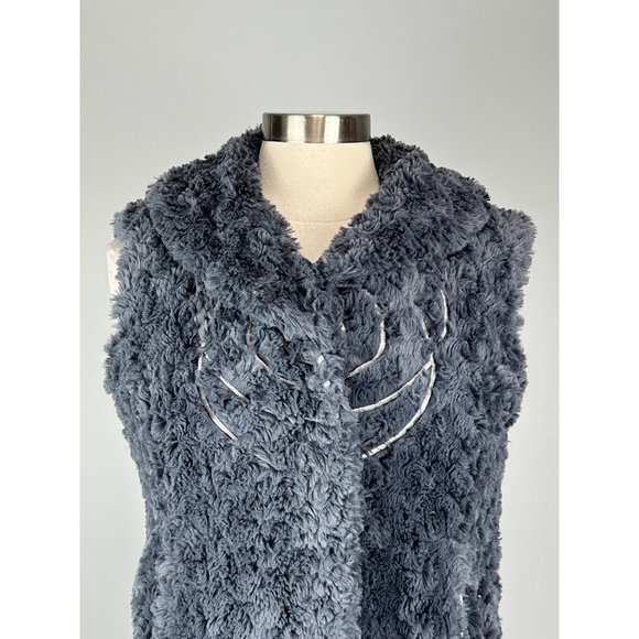 CoVelo Womens Blue Gray Sherpa Vest Plush Faux Fur Pockets Snap Front size 6 - Picture 2 of 12